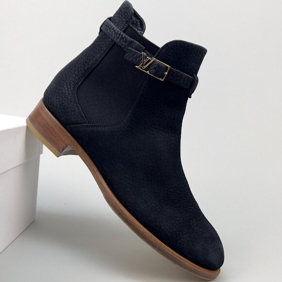 Louis Vuitton Chelsea ankle boots LV buckle navy blue nubuck 7 US or 37 EUR - Picture 6 of 14